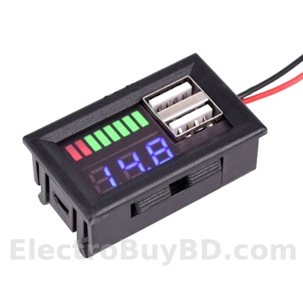 12V Battery Voltage and Power Display Battery Level Double USB 5V 2A Charger