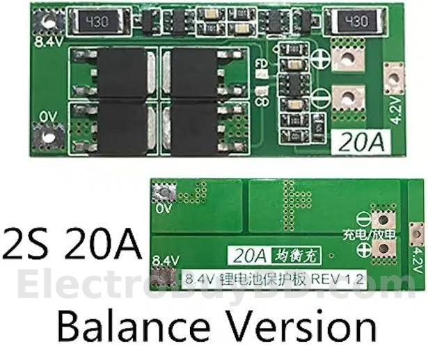 2S 20A BMS Circuit Module | 8.4V Li-Ion Battery Protection Board For 2S Lithium-Ion Battery BMS