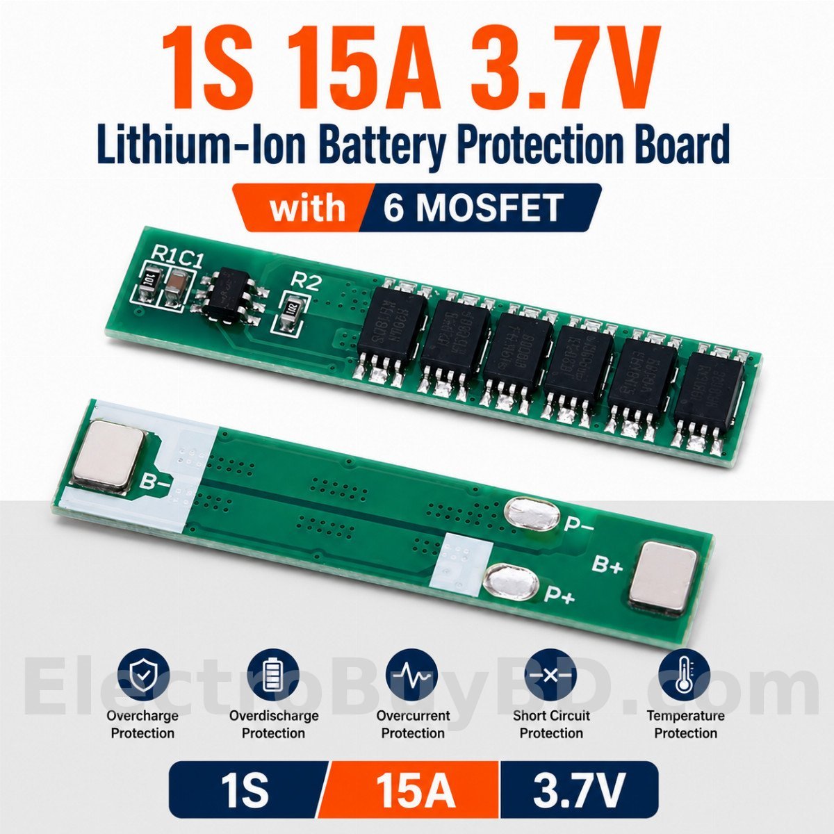 1S 15A 3.7V Lithium-Ion Battery Protection Board With 6 MOSFET